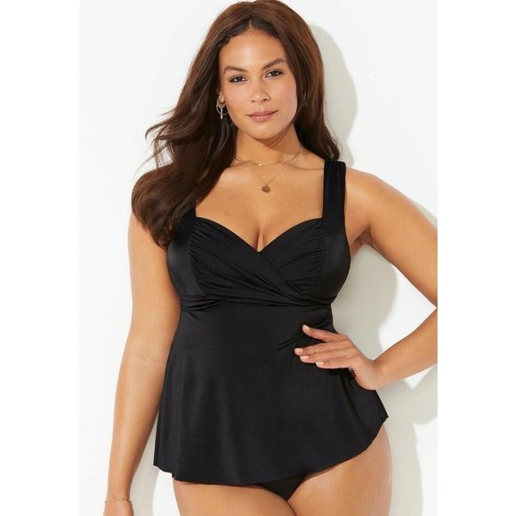 Swimsuits For All Sweetheart Wrap Tankini Top Plus size 20 Black NWOT - Picture 1 of 7